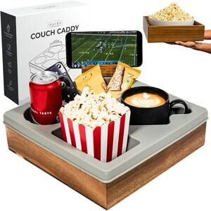 Mason & Meadow Couch Caddy Silicone Lined Acacia Wood NIB